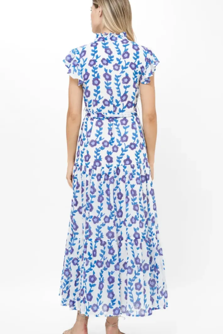 Online Ruffle Collar Button Maxi- Toscana Blue Maxis|Dresses