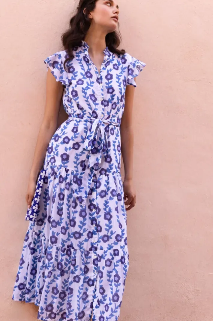 Online Ruffle Collar Button Maxi- Toscana Blue Maxis|Dresses
