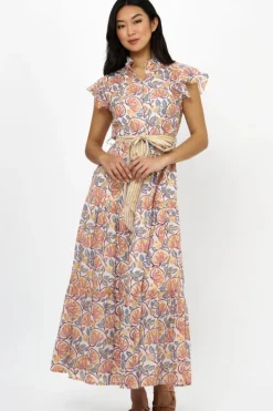 Outlet Ruffle Collar Button Maxi- Montenegro Coral Maxis