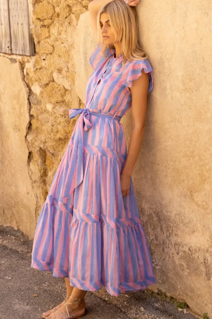 Ruffle Collar Button Maxi- Cabana Pink Maxis|Dresses