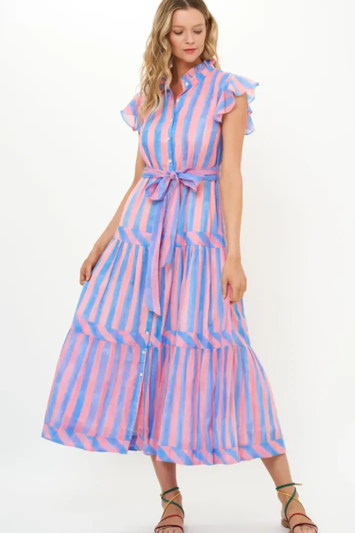 Ruffle Collar Button Maxi- Cabana Pink Maxis|Dresses