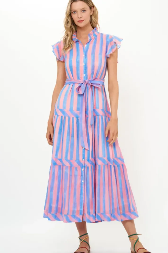 Ruffle Collar Button Maxi- Cabana Pink Maxis|Dresses