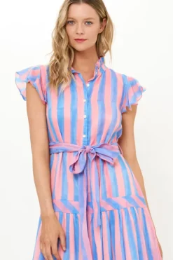 Ruffle Collar Button Maxi- Cabana Pink Maxis|Dresses