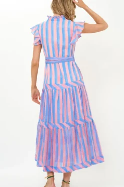 Ruffle Collar Button Maxi- Cabana Pink Maxis|Dresses