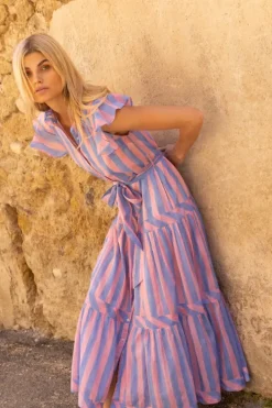 Ruffle Collar Button Maxi- Cabana Pink Maxis|Dresses