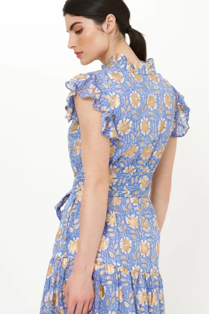 Best Ruffle Collar Button Maxi- Mughal Blue Maxis|Dresses