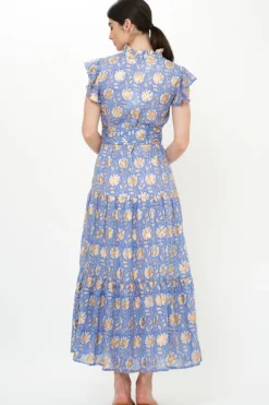 Best Ruffle Collar Button Maxi- Mughal Blue Maxis|Dresses