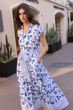 Best Ruffle Collar Button Maxi- Marion Blue Maxis|Dresses