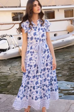 Best Ruffle Collar Button Maxi- Marion Blue Maxis|Dresses