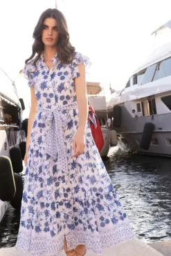 Best Ruffle Collar Button Maxi- Marion Blue Maxis|Dresses