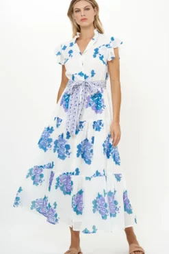 Discount Ruffle Collar Button Maxi- Portofino Blue Maxis|Dresses