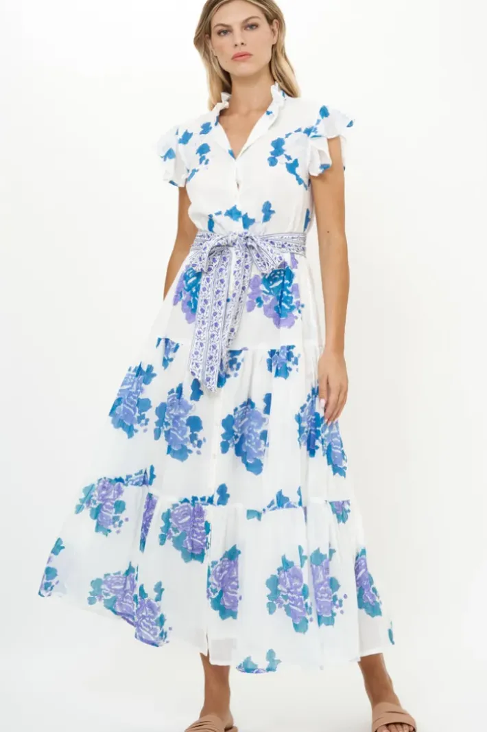 Discount Ruffle Collar Button Maxi- Portofino Blue Maxis|Dresses