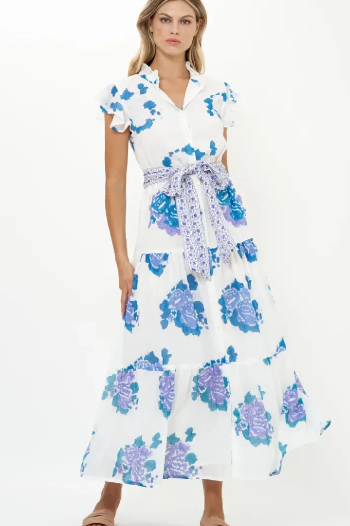 Discount Ruffle Collar Button Maxi- Portofino Blue Maxis|Dresses