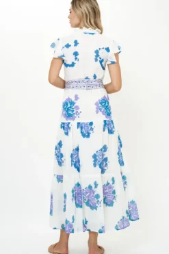 Discount Ruffle Collar Button Maxi- Portofino Blue Maxis|Dresses