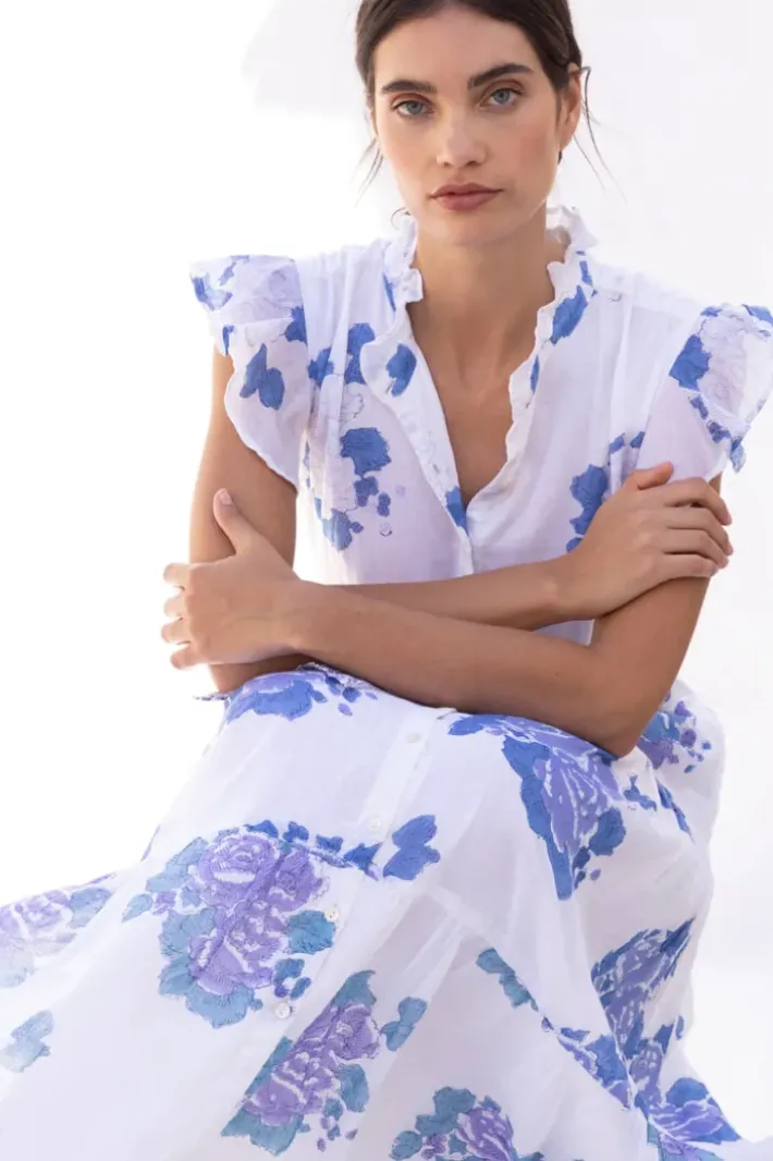 Discount Ruffle Collar Button Maxi- Portofino Blue Maxis|Dresses