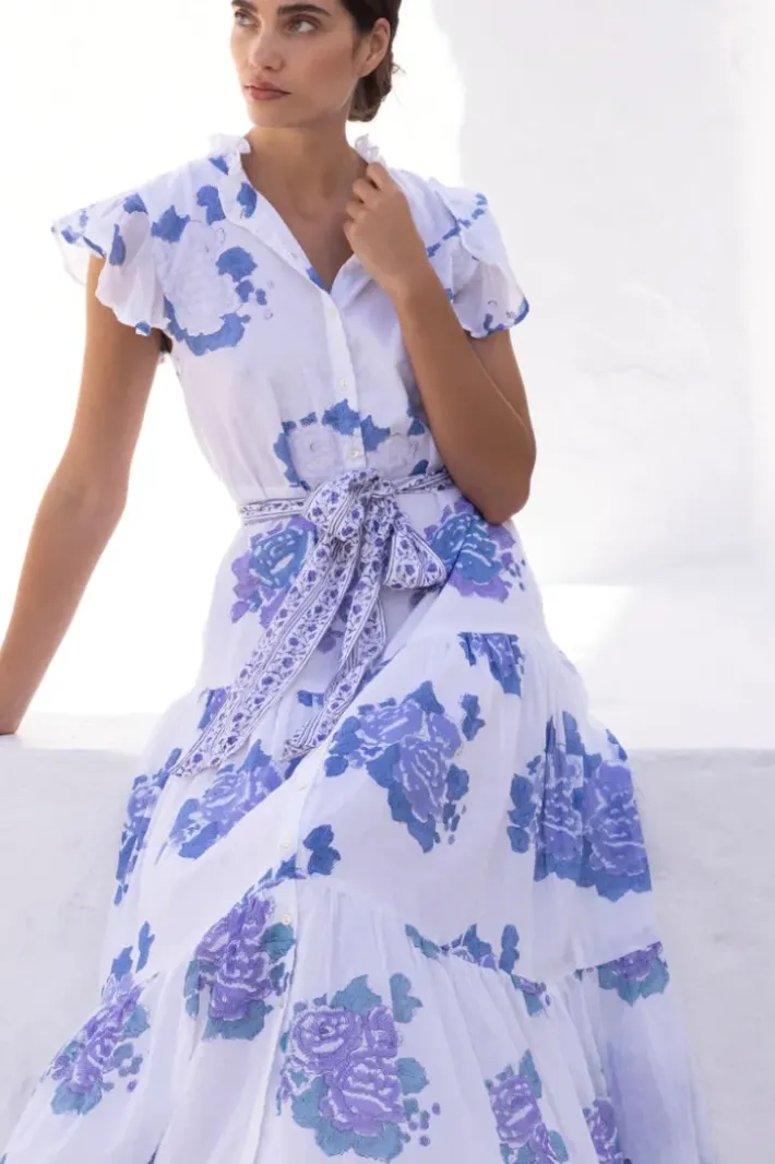 Discount Ruffle Collar Button Maxi- Portofino Blue Maxis|Dresses