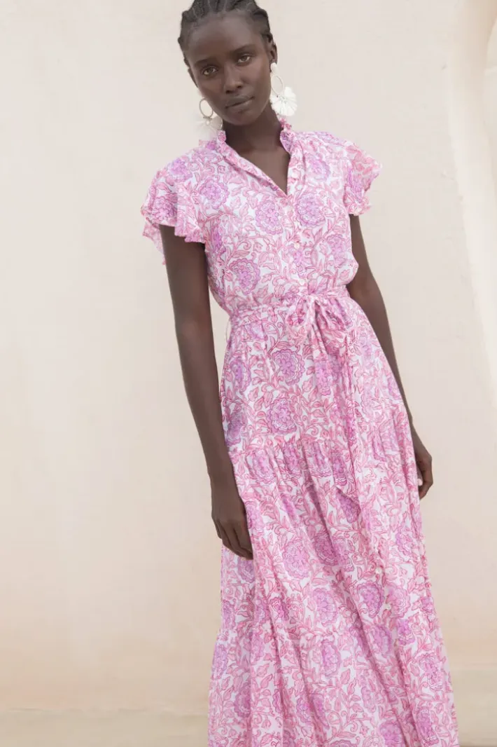 Sale Ruffle Collar Button Maxi- Malta Pink Maxis|Dresses