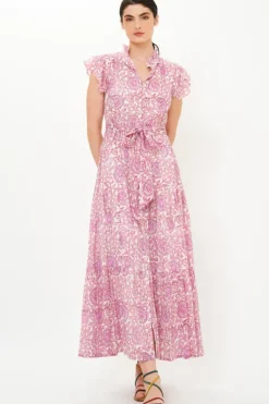 Sale Ruffle Collar Button Maxi- Malta Pink Maxis|Dresses