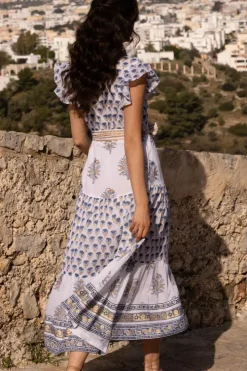 New Ruffle Collar Button Maxi- Lotus Navy Maxis|Dresses