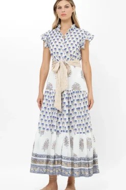 New Ruffle Collar Button Maxi- Lotus Navy Maxis|Dresses