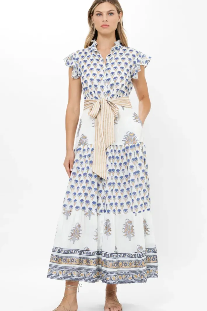 New Ruffle Collar Button Maxi- Lotus Navy Maxis|Dresses