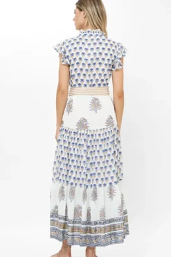 New Ruffle Collar Button Maxi- Lotus Navy Maxis|Dresses