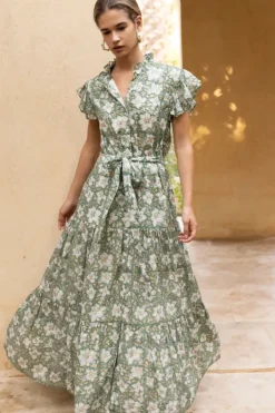 Sale Ruffle Collar Button Maxi- Ivy Olive Maxis|Dresses