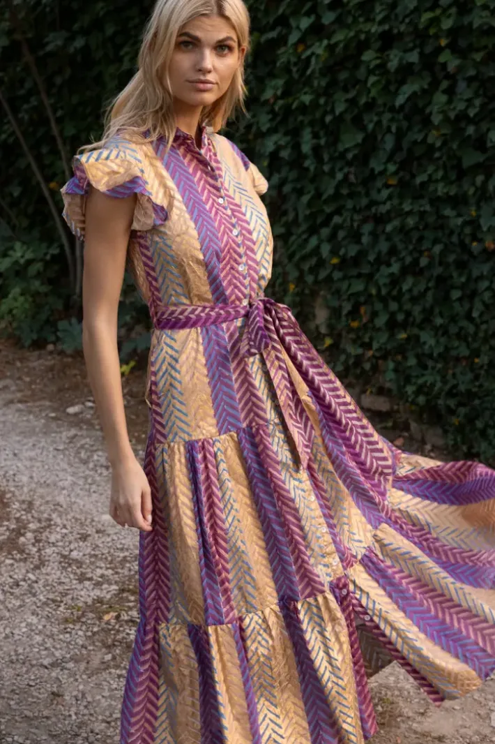 New Ruffle Collar Button Maxi- Torino Blue Maxis