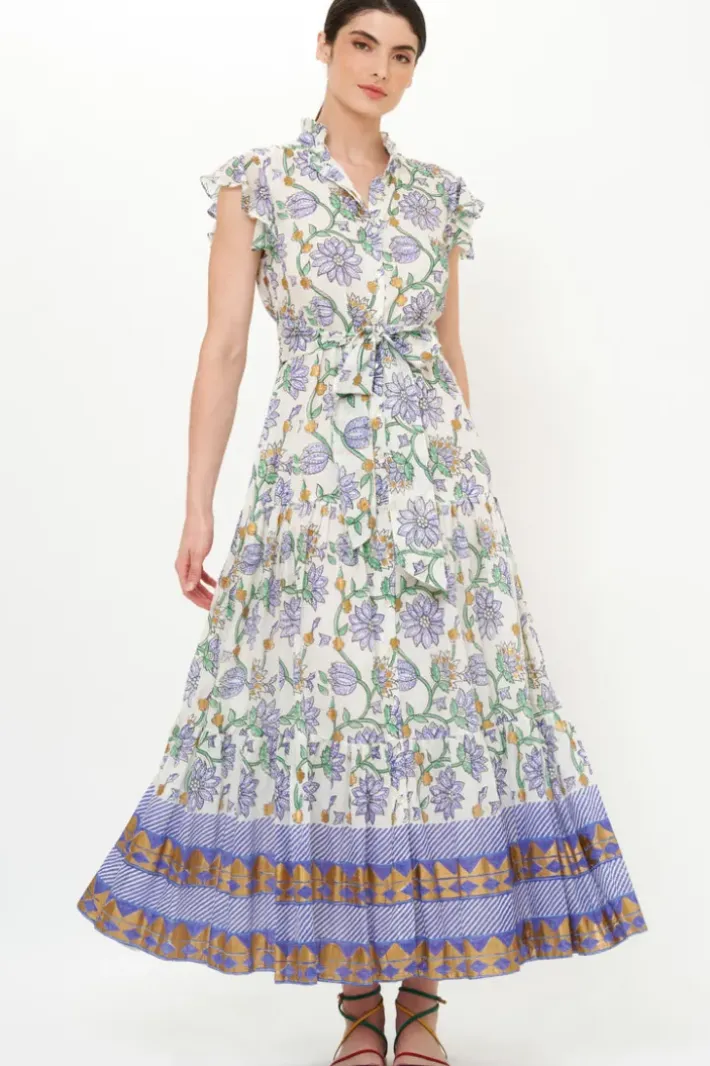 Discount Ruffle Collar Button Maxi- Presidio Blue Maxis|Dresses
