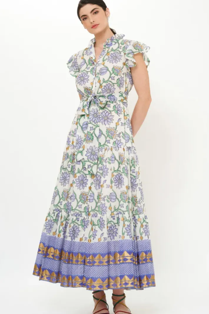 Discount Ruffle Collar Button Maxi- Presidio Blue Maxis|Dresses