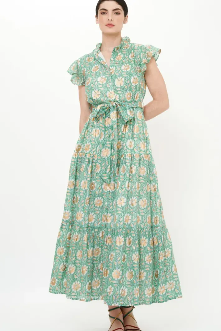 New Ruffle Collar Button Maxi- Mughal Green Maxis|Dresses