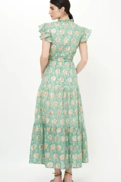 New Ruffle Collar Button Maxi- Mughal Green Maxis|Dresses