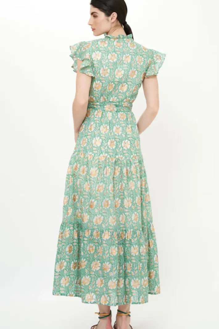 New Ruffle Collar Button Maxi- Mughal Green Maxis|Dresses