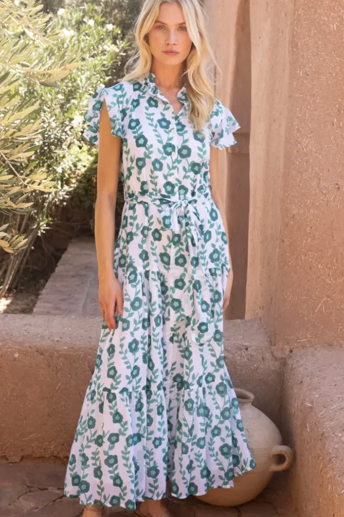 Discount Ruffle Collar Button Maxi- Toscana Green Maxis|Dresses