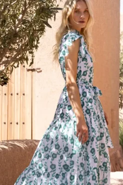 Discount Ruffle Collar Button Maxi- Toscana Green Maxis|Dresses