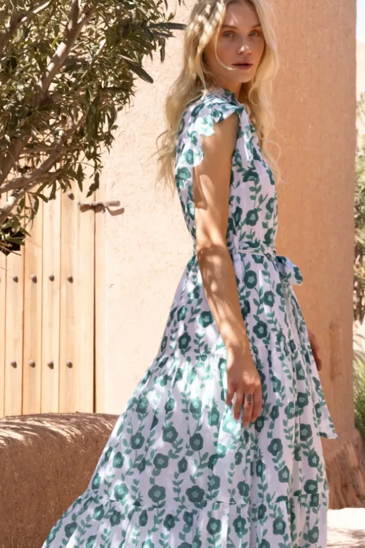 Discount Ruffle Collar Button Maxi- Toscana Green Maxis|Dresses