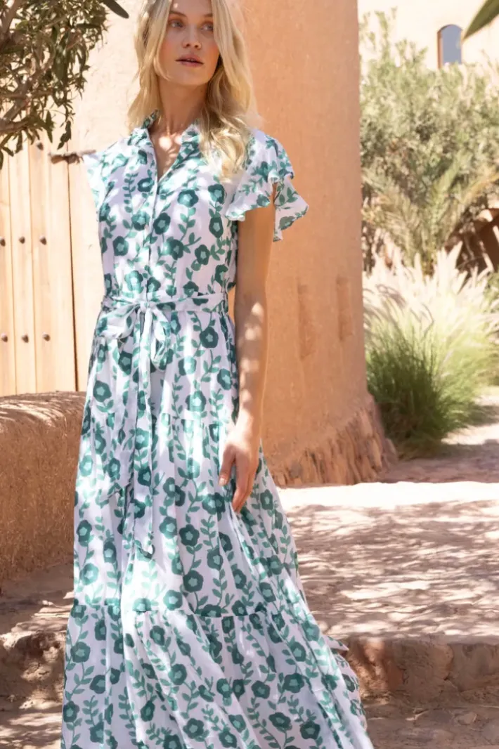 Discount Ruffle Collar Button Maxi- Toscana Green Maxis|Dresses
