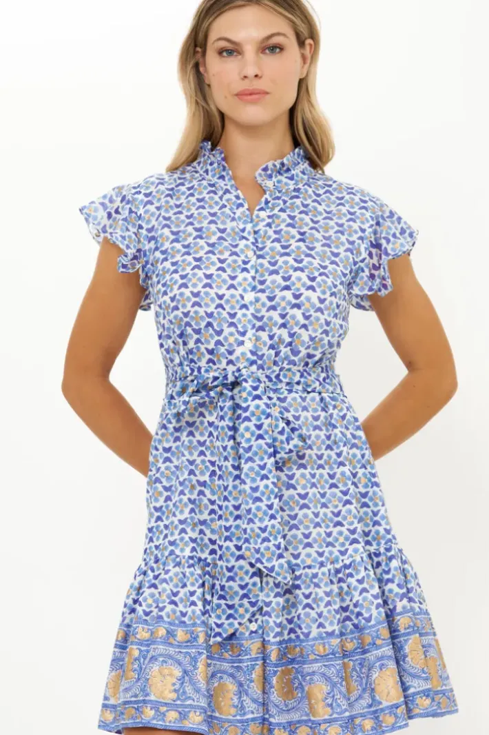 Hot Ruffle Collar Button Mini- Veranda Blue Short & Mini Dresses|Dresses