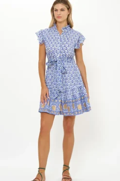 Hot Ruffle Collar Button Mini- Veranda Blue Short & Mini Dresses|Dresses