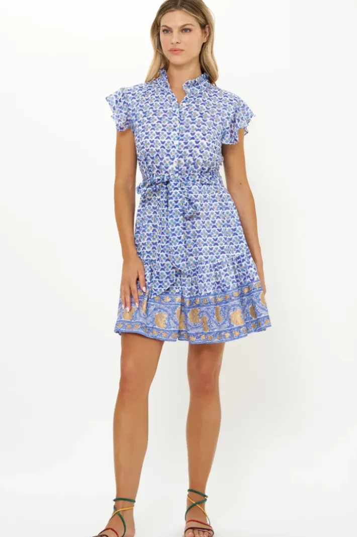 Hot Ruffle Collar Button Mini- Veranda Blue Short & Mini Dresses|Dresses