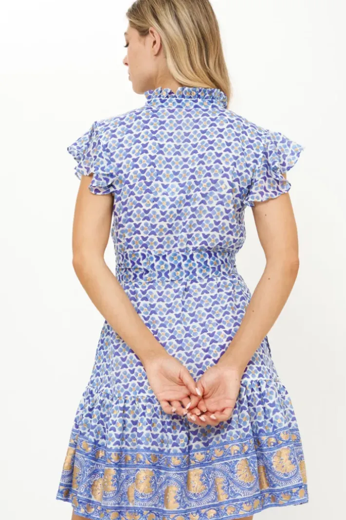 Hot Ruffle Collar Button Mini- Veranda Blue Short & Mini Dresses|Dresses