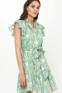 New Ruffle Collar Button Mini- Mughal Green Short & Mini Dresses|Dresses