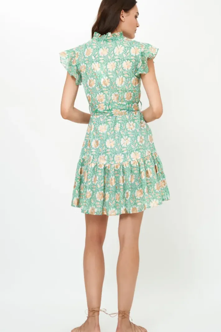 New Ruffle Collar Button Mini- Mughal Green Short & Mini Dresses|Dresses