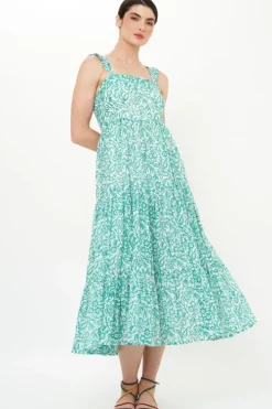 Ruffle Cross Back Midi- Cypress Jade Dresses