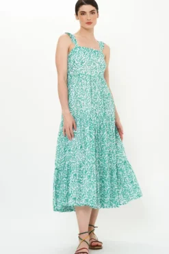 Ruffle Cross Back Midi- Cypress Jade Dresses