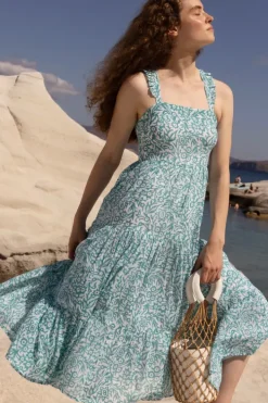 Ruffle Cross Back Midi- Cypress Jade Dresses