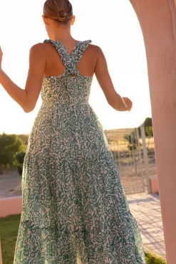 Ruffle Cross Back Midi- Cypress Jade Dresses