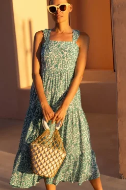 Ruffle Cross Back Midi- Cypress Jade Dresses