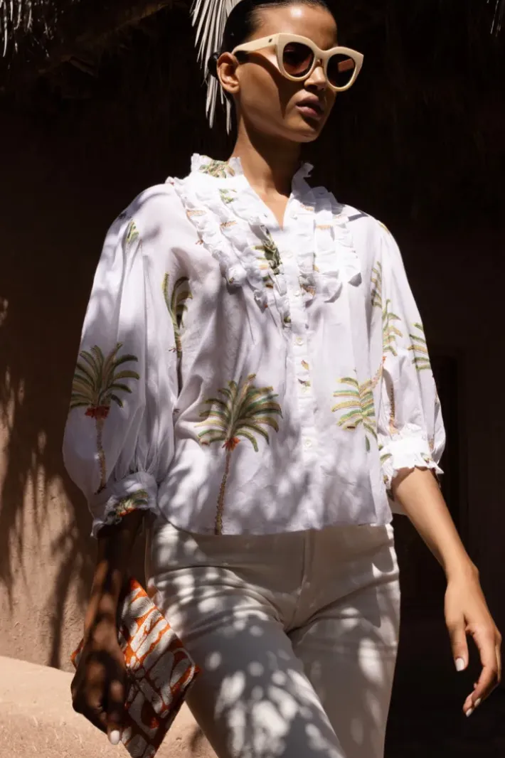 New Ruffle Front Button Blouse- Canary Green Tops