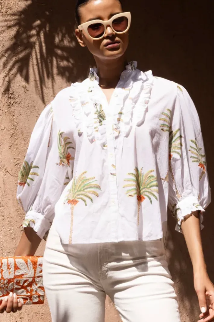 New Ruffle Front Button Blouse- Canary Green Tops